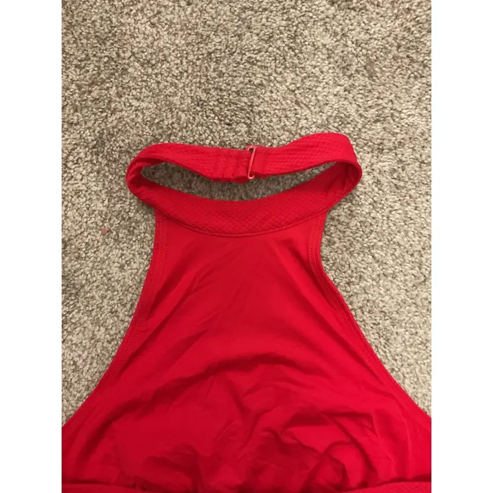 & Other Stories Red High Neck Halter Bikini Top Scandinavian Minimalist, sz 8